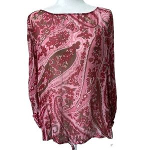 Talbots Silk Paisley Semi Sheer Red Pink Blouse Size 14P NWT